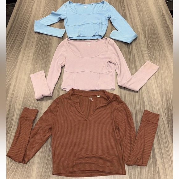 PacSun Other - PACSUN Bundle Lot Long Sleeve Crop Tops Size Small Brown Lavender Blue